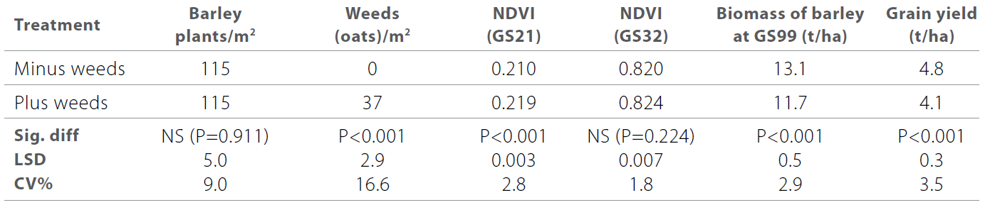 Increasing weed competition with barley table 5